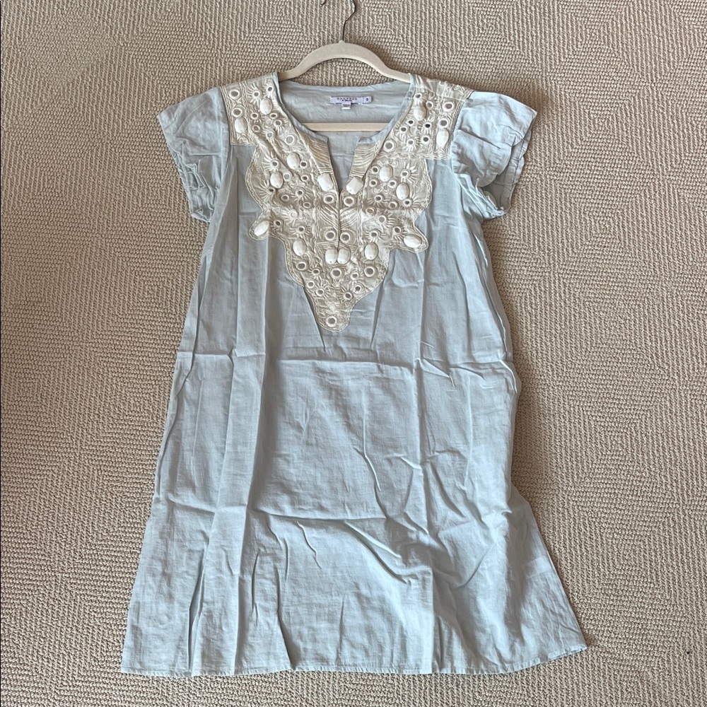 Calypso St. Barth Light Blue Mini Dress with Cream Embroidery